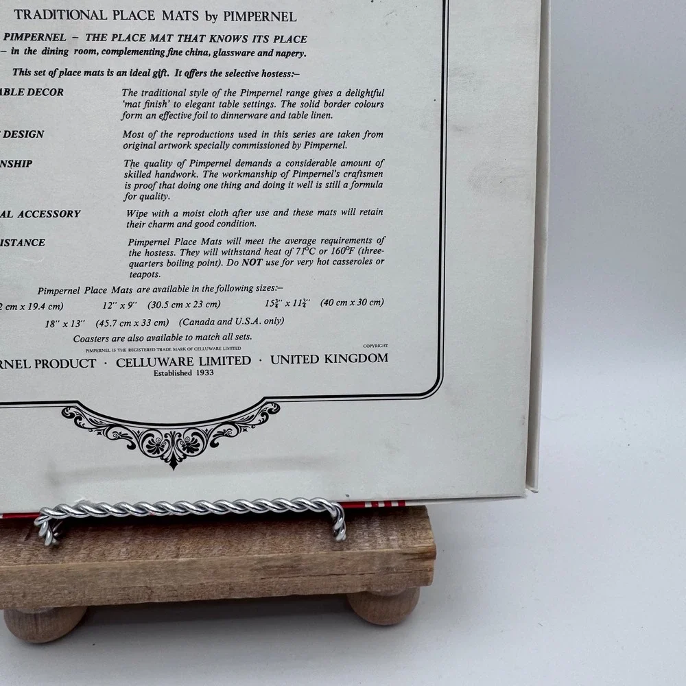 Pimpernel Traditional Place Mats Set of 4 Cork Backed 12x9 Made in UK Red Box